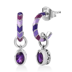 Premium African Amethyst Earrings in Rhodium Over Sterling Silver 0.85 ctw
