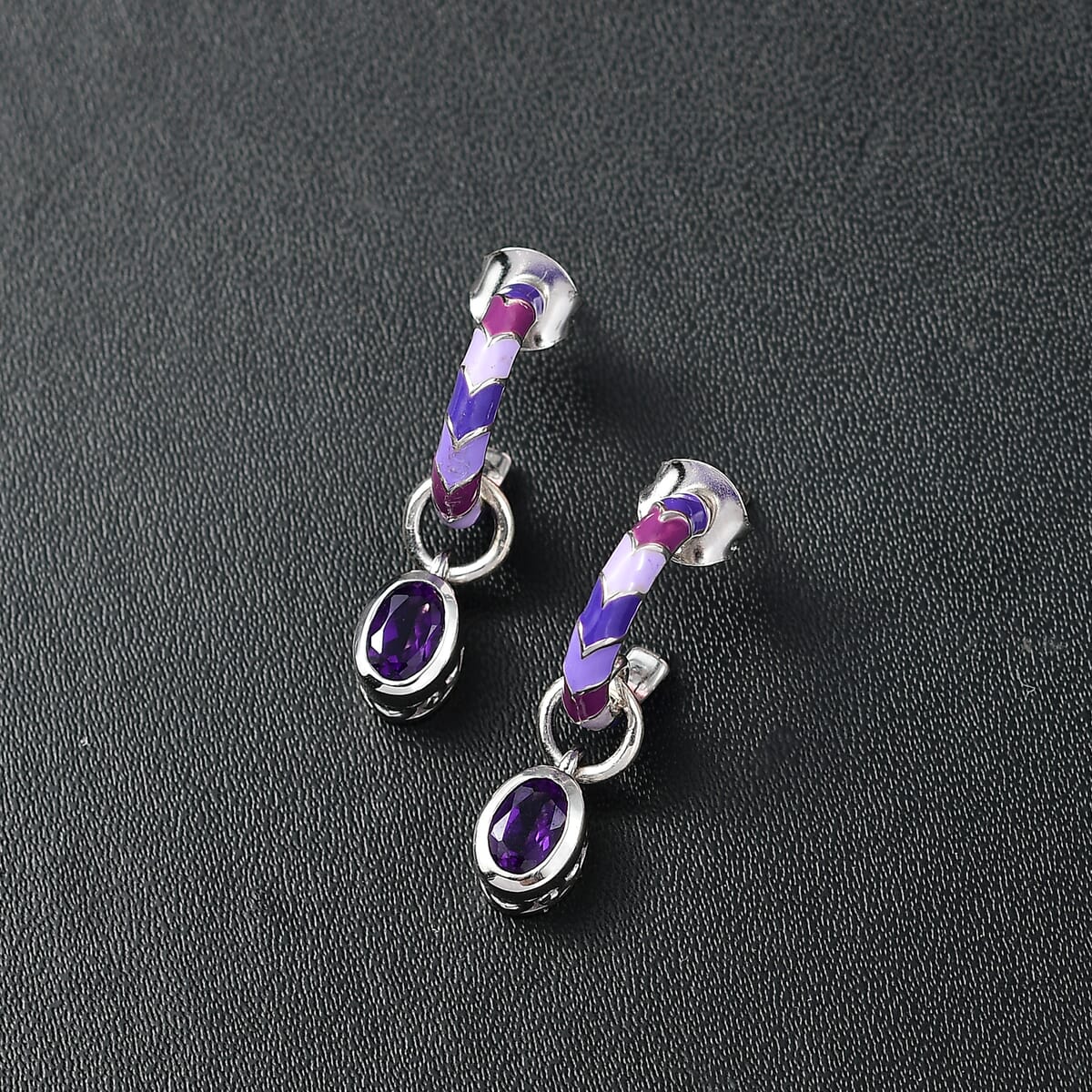 Premium African Amethyst Earrings in Rhodium Over Sterling Silver 0.85 ctw image number 1