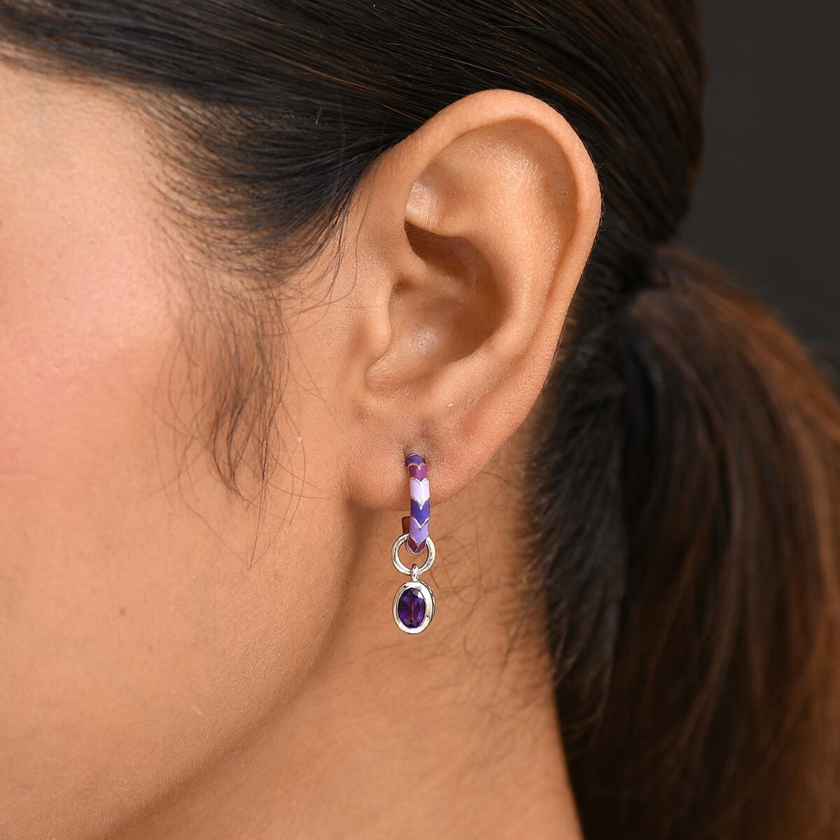 Premium African Amethyst Earrings in Rhodium Over Sterling Silver 0.85 ctw image number 2