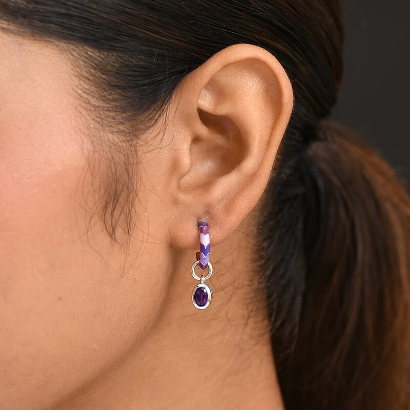 Premium African Amethyst Earrings in Rhodium Over Sterling Silver 0.85 ctw