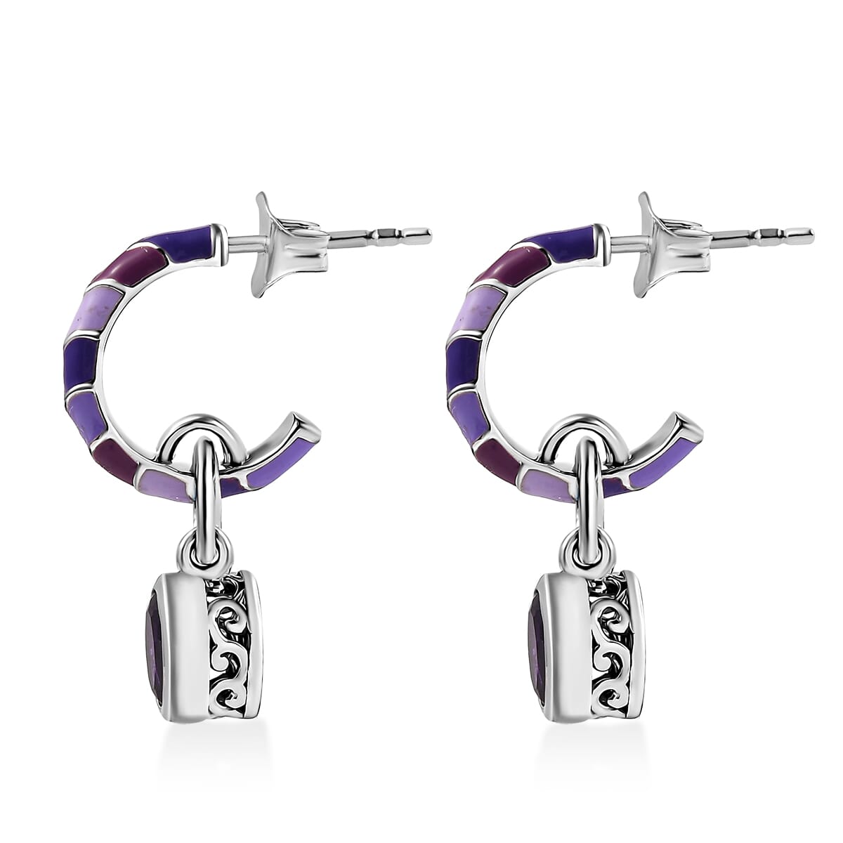 Premium African Amethyst Earrings in Rhodium Over Sterling Silver 0.85 ctw image number 3