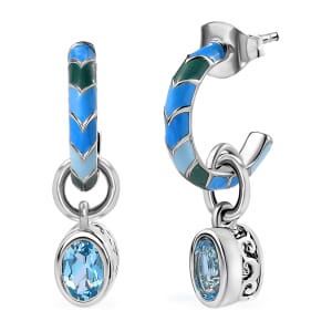 Premium Swiss Blue Topaz Earrings in Rhodium Over Sterling Silver 1.00 ctw