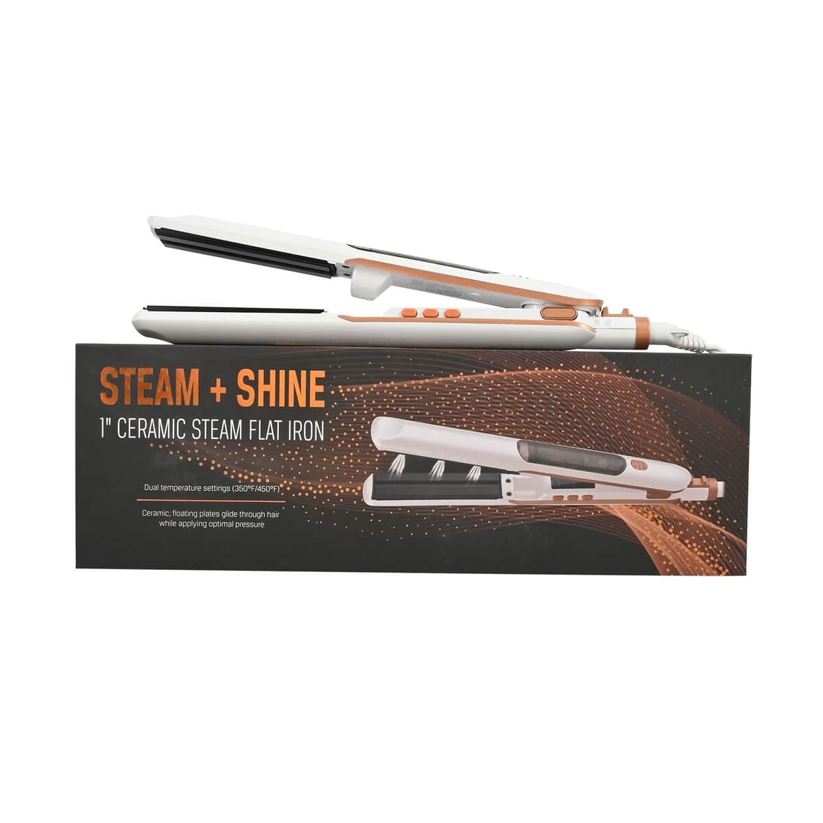 Steam + Shine 1 Ceramic Steam Flat Iron in White and Black image number 0