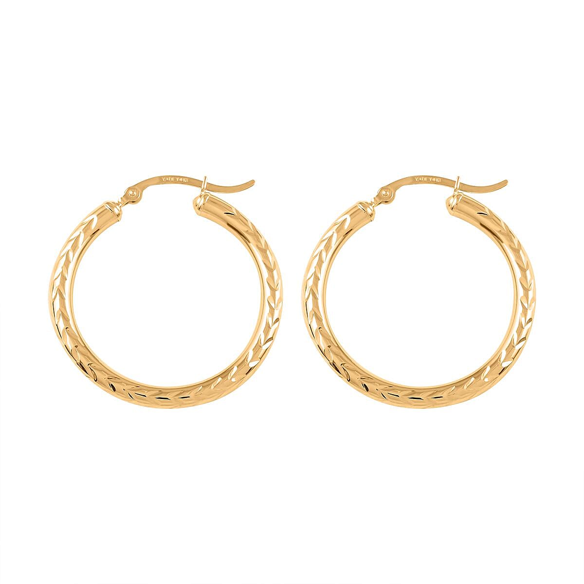 14K Yellow Gold Diamond-Cut Hoop Earrings 0.95 Grams image number 3