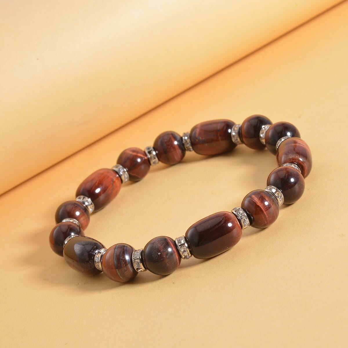 Yellow Tiger's Eye Stretch Bracelet in Silvertone 125.00 ctw image number 1