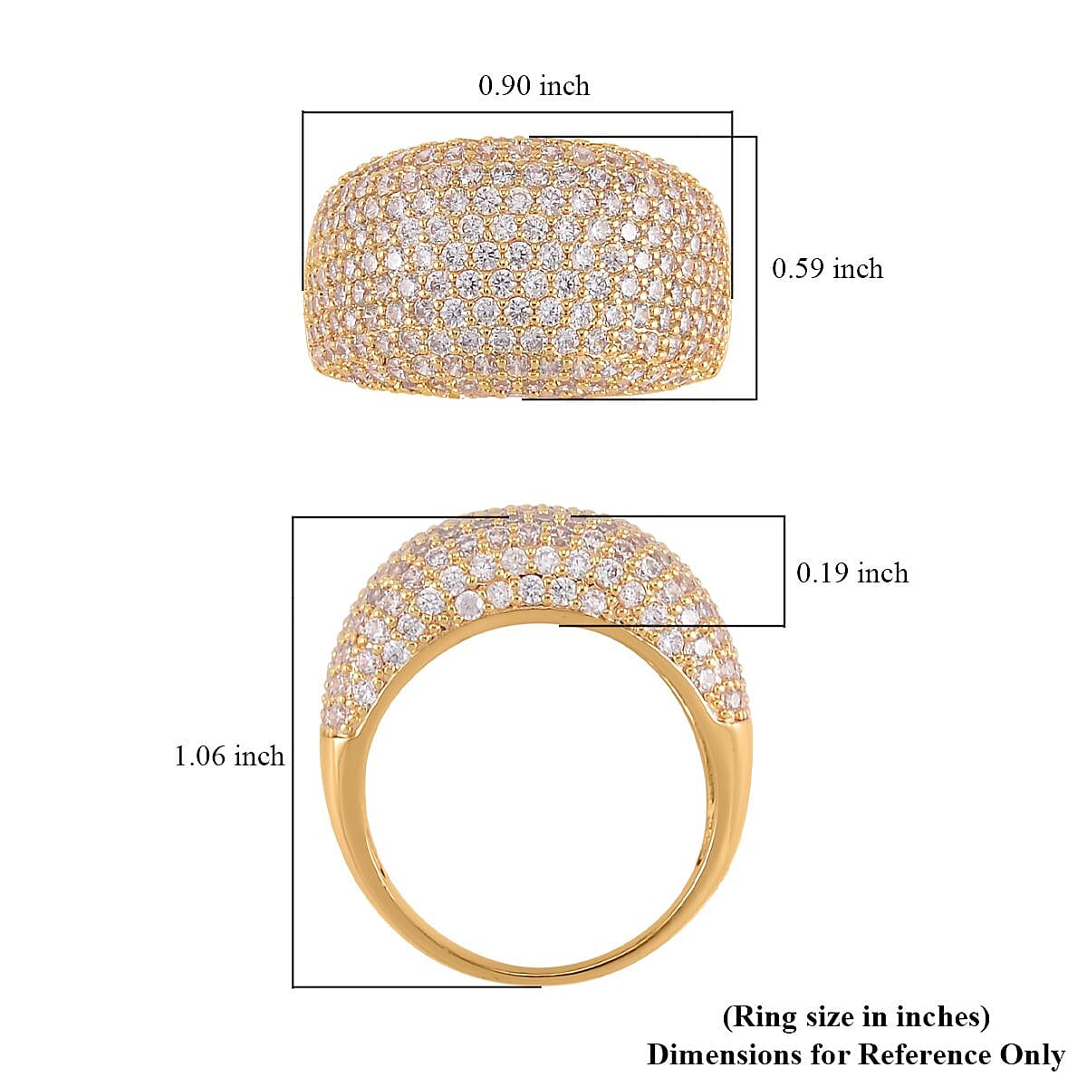 Simulated Diamond Dome Ring in Goldtone (Size 10.0) 3.50 ctw