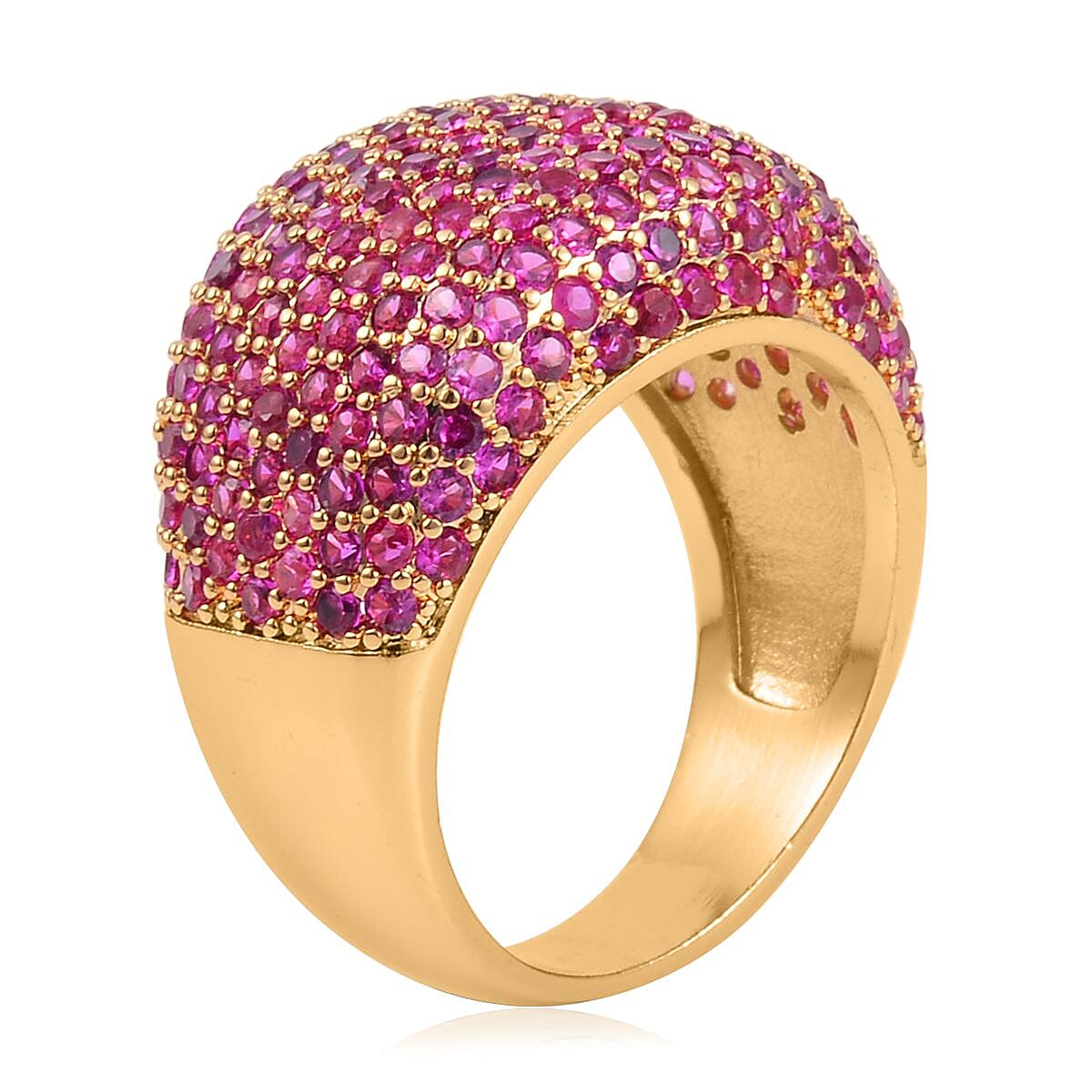 Simulated Fuchsia Color Diamond Dome Ring in Goldtone (Size 6.0) 3.50 ctw image number 3