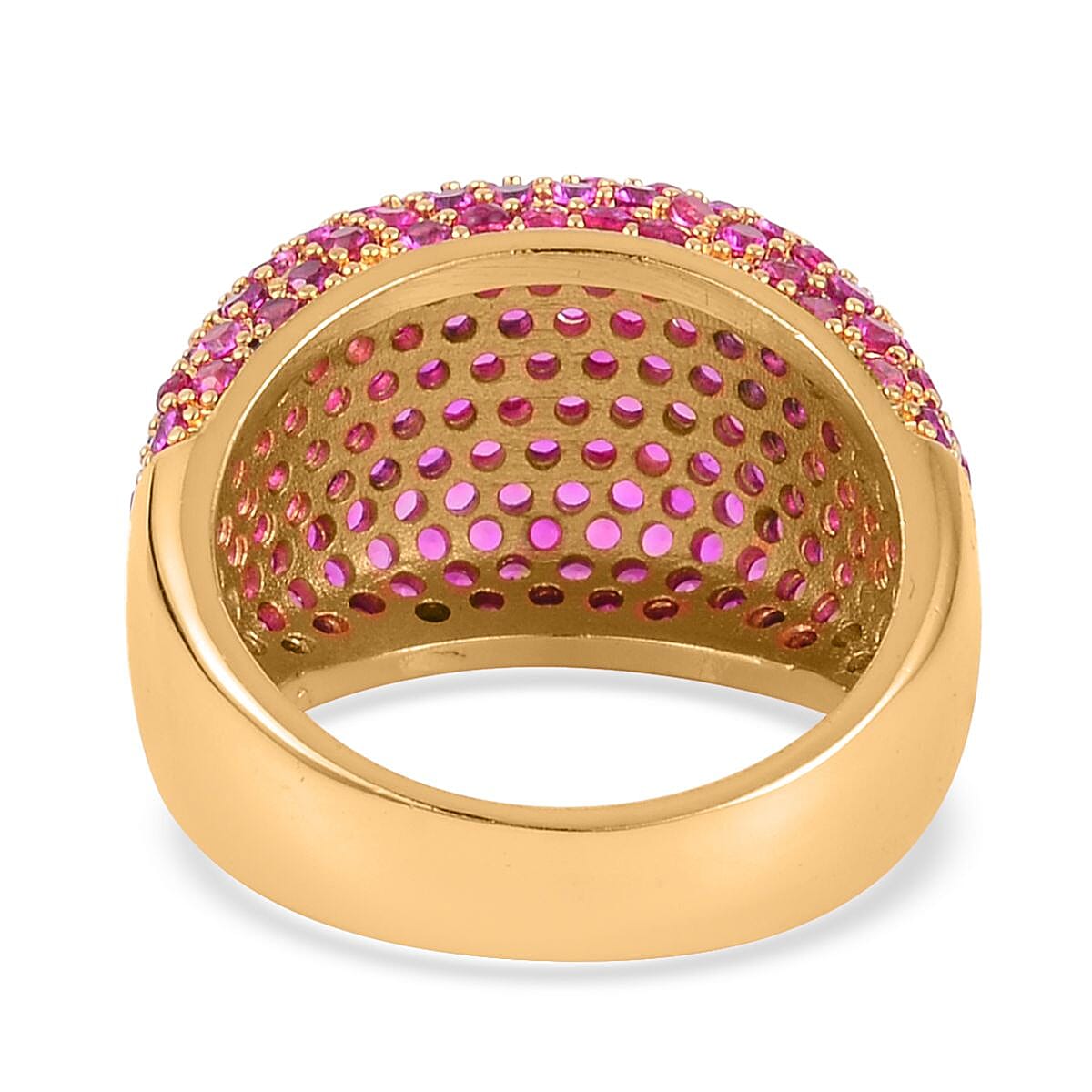Simulated Fuchsia Color Diamond Dome Ring in Goldtone (Size 6.0) 3.50 ctw image number 4