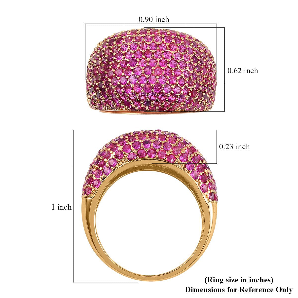 Simulated Fuchsia Color Diamond Dome Ring in Goldtone (Size 6.0) 3.50 ctw image number 5