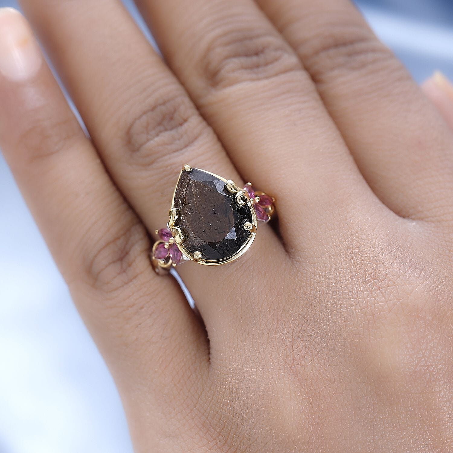 Chocolate Sapphire and Orissa Rhodolite Garnet Ring in Vermeil YG and Platinum Over Sterling Silver (Size 10.0) 11.00 ctw