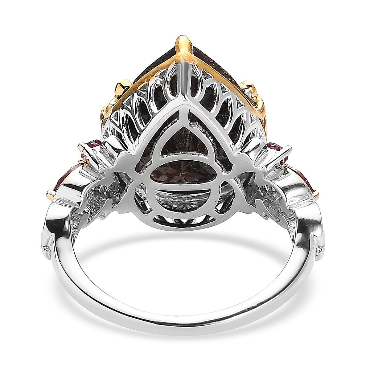 Chocolate Sapphire and Orissa Rhodolite Garnet Ring in Vermeil YG and Platinum Over Sterling Silver (Size 10.0) 11.00 ctw