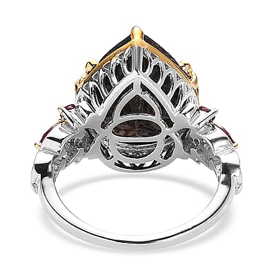 Chocolate Sapphire and Orissa Rhodolite Garnet Ring in Vermeil YG and Platinum Over Sterling Silver (Size 10.0) 11.00 ctw