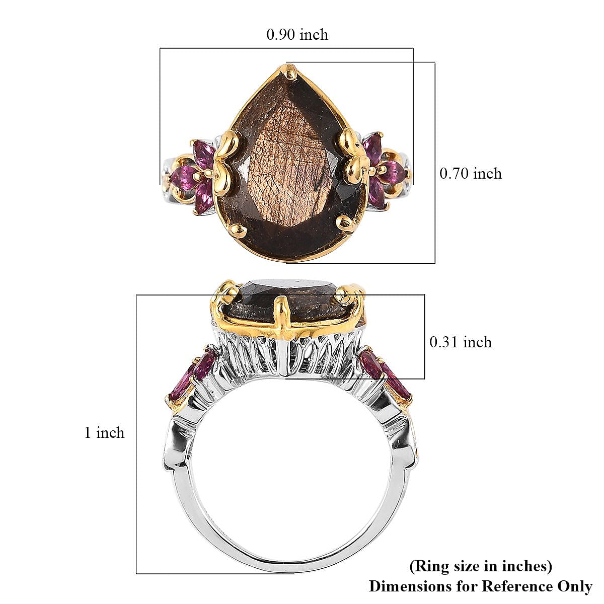 Chocolate Sapphire and Orissa Rhodolite Garnet Ring in Vermeil YG and Platinum Over Sterling Silver (Size 10.0) 11.00 ctw