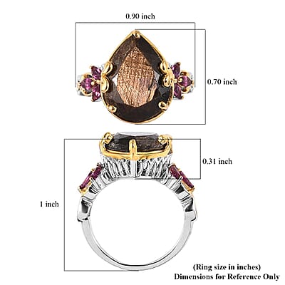 Chocolate Sapphire and Orissa Rhodolite Garnet Ring in Vermeil YG and Platinum Over Sterling Silver (Size 10.0) 11.00 ctw