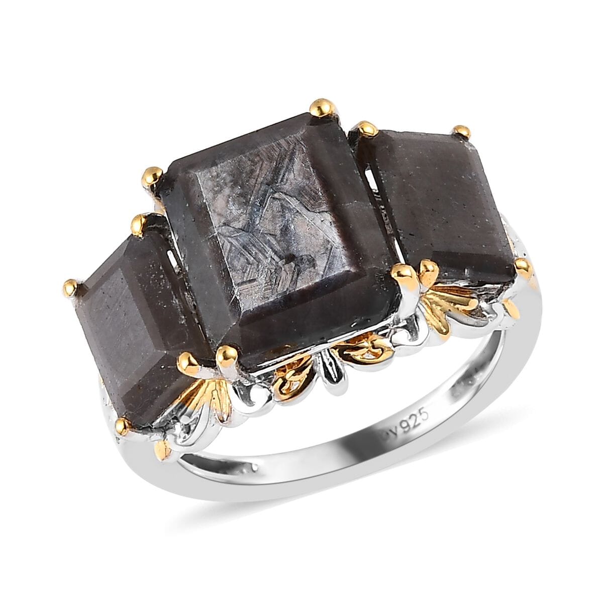 Silver Sapphire 3 Stone Ring in Vermeil YG and Platinum Over Sterling Silver 11.00 ctw image number 0