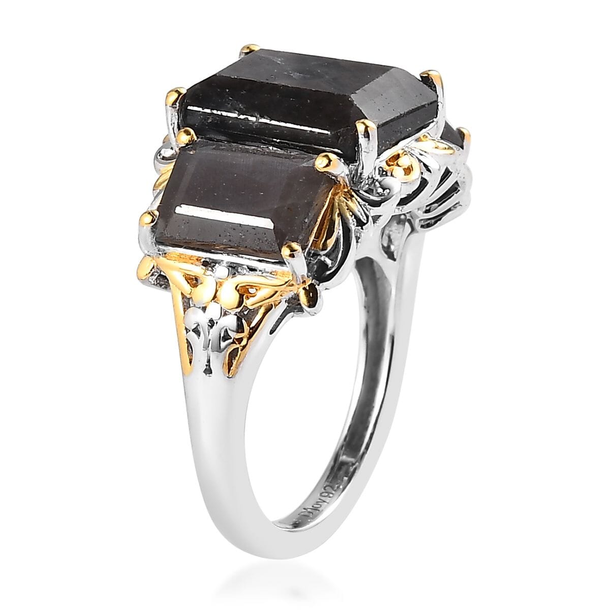Silver Sapphire 3 Stone Ring in Vermeil YG and Platinum Over Sterling Silver 11.00 ctw image number 3