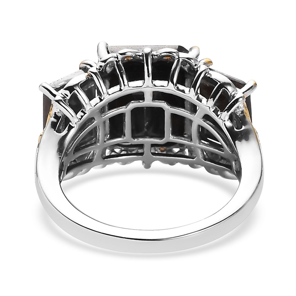 Silver Sapphire 3 Stone Ring in Vermeil YG and Platinum Over Sterling Silver 11.00 ctw image number 4