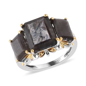 Silver Sapphire 3 Stone Ring in Vermeil YG and Platinum Over Sterling Silver (Size 8.0) 11.00 ctw