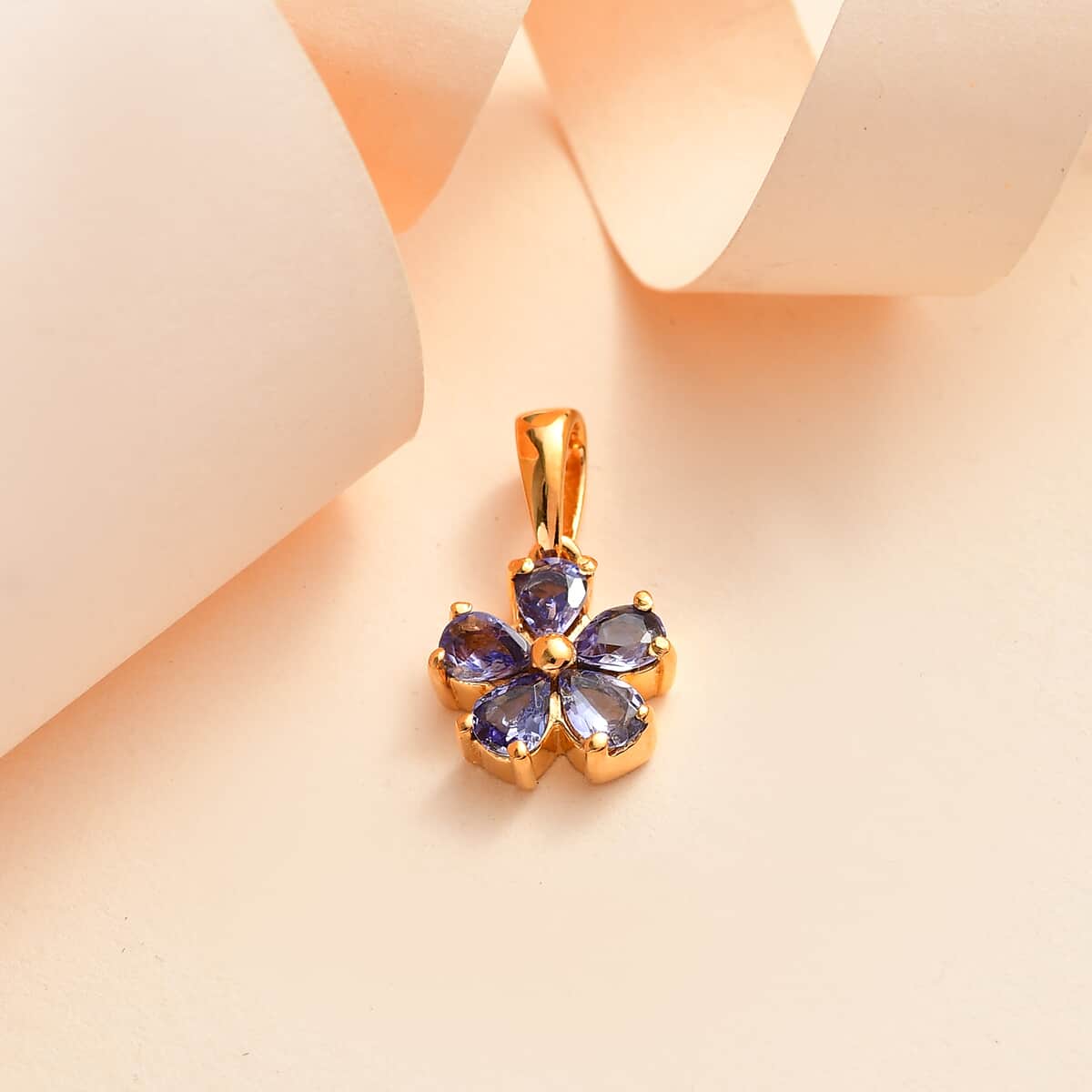 Tanzanite Floral Pendant in ION Plated YG Stainless Steel 0.75 ctw image number 1