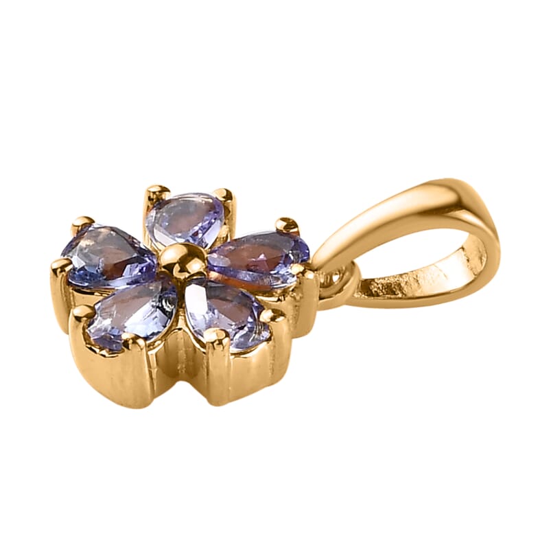 Tanzanite Floral Pendant in ION Plated YG Stainless Steel 0.75 ctw