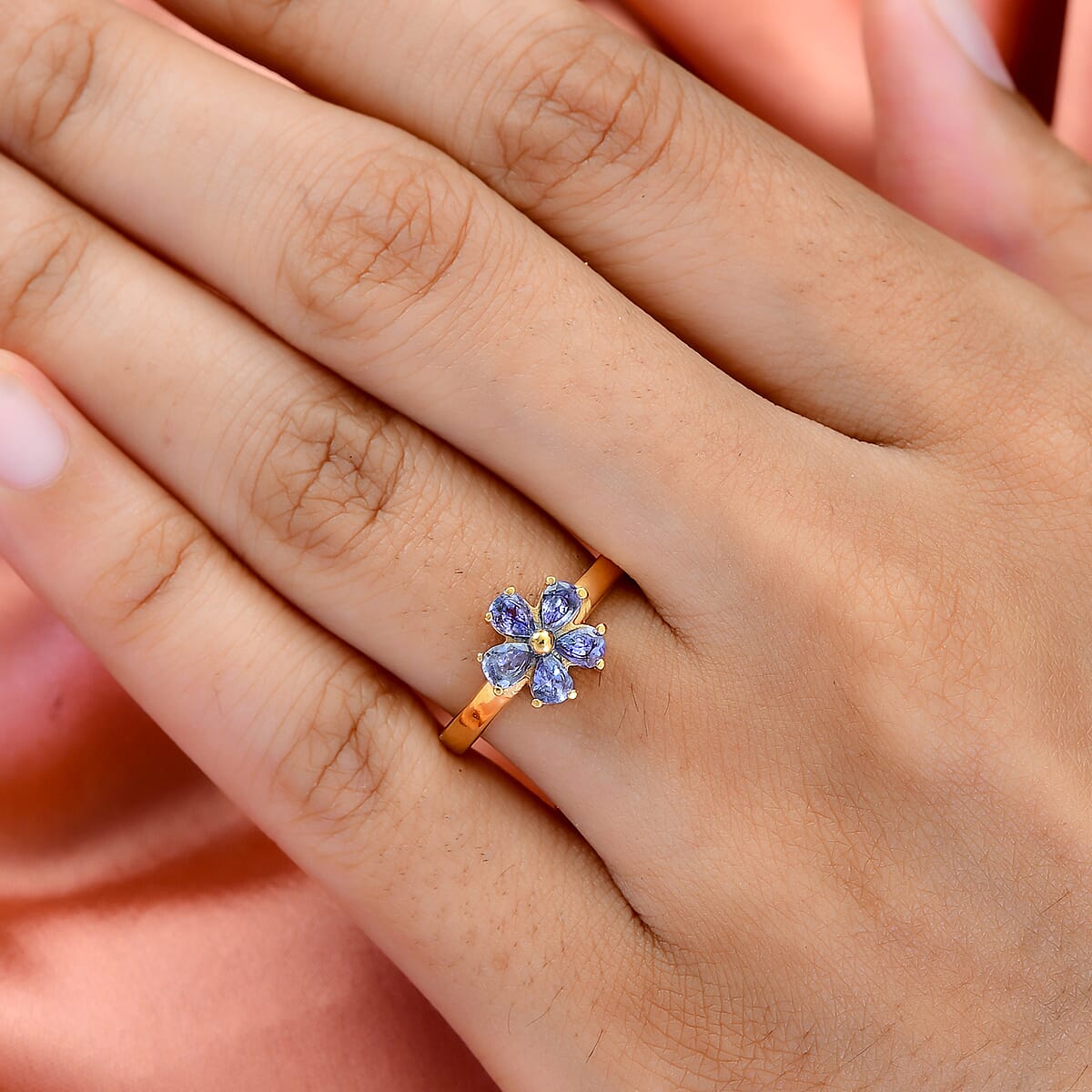 Tanzanite Floral Ring in ION Plated YG Stainless Steel 0.75 ctw image number 2