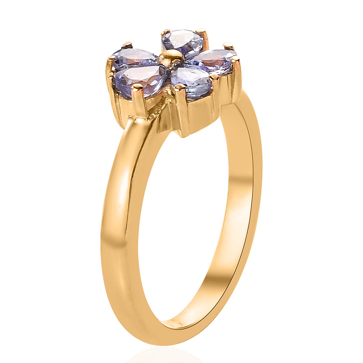 Tanzanite Floral Ring in ION Plated YG Stainless Steel 0.75 ctw image number 3