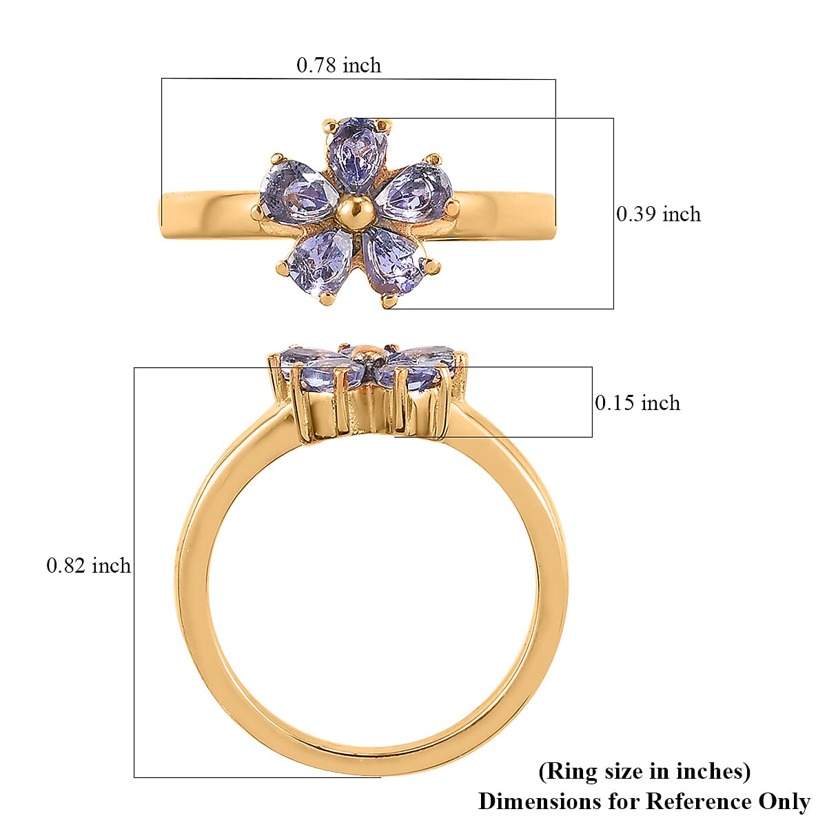 Tanzanite Floral Ring in ION Plated YG Stainless Steel 0.75 ctw image number 5