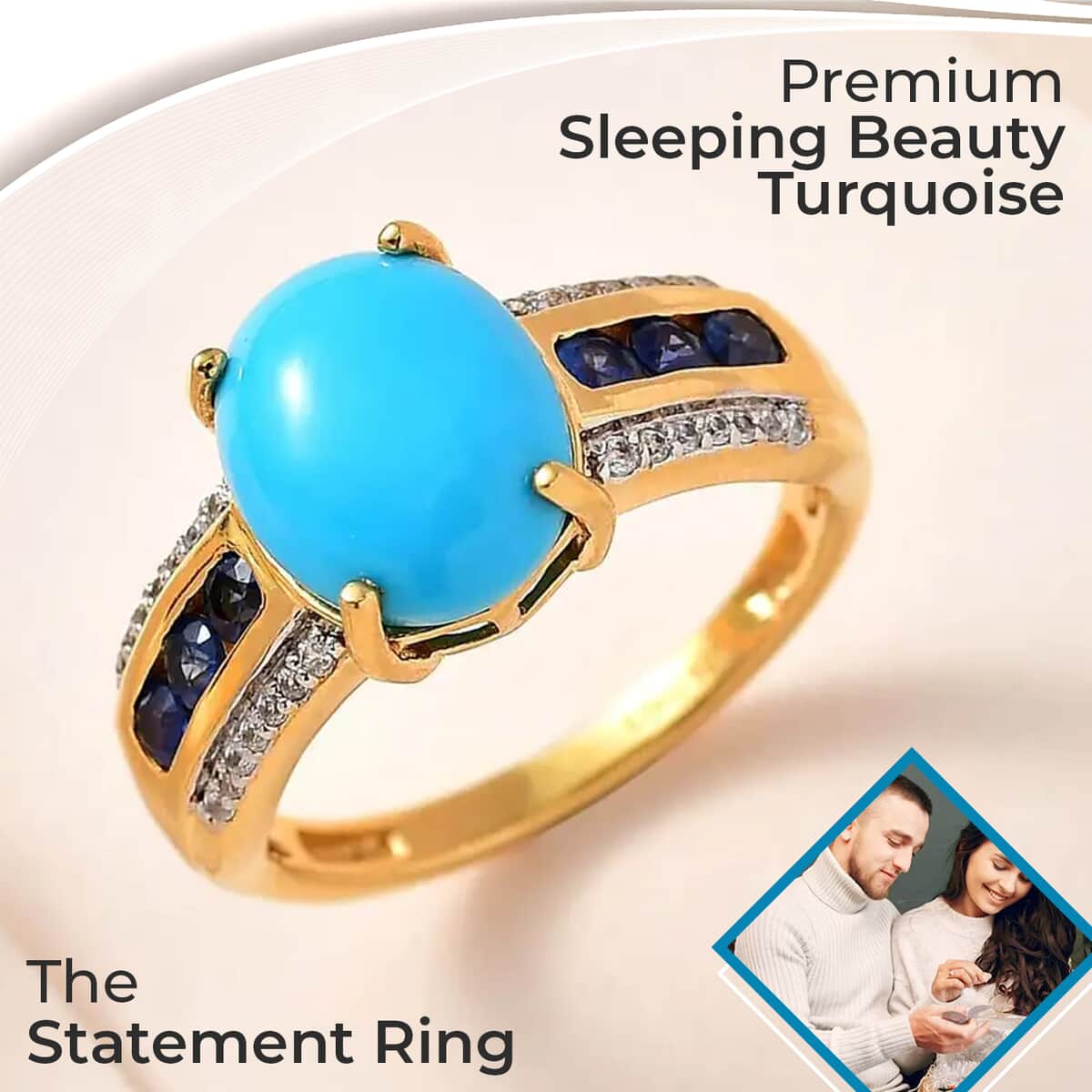 TLV Premium Sleeping Beauty Turquoise, Multi Gemstone Ring in Vermeil YG Over Sterling Silver (Size 10.0) 4.15 ctw image number 1