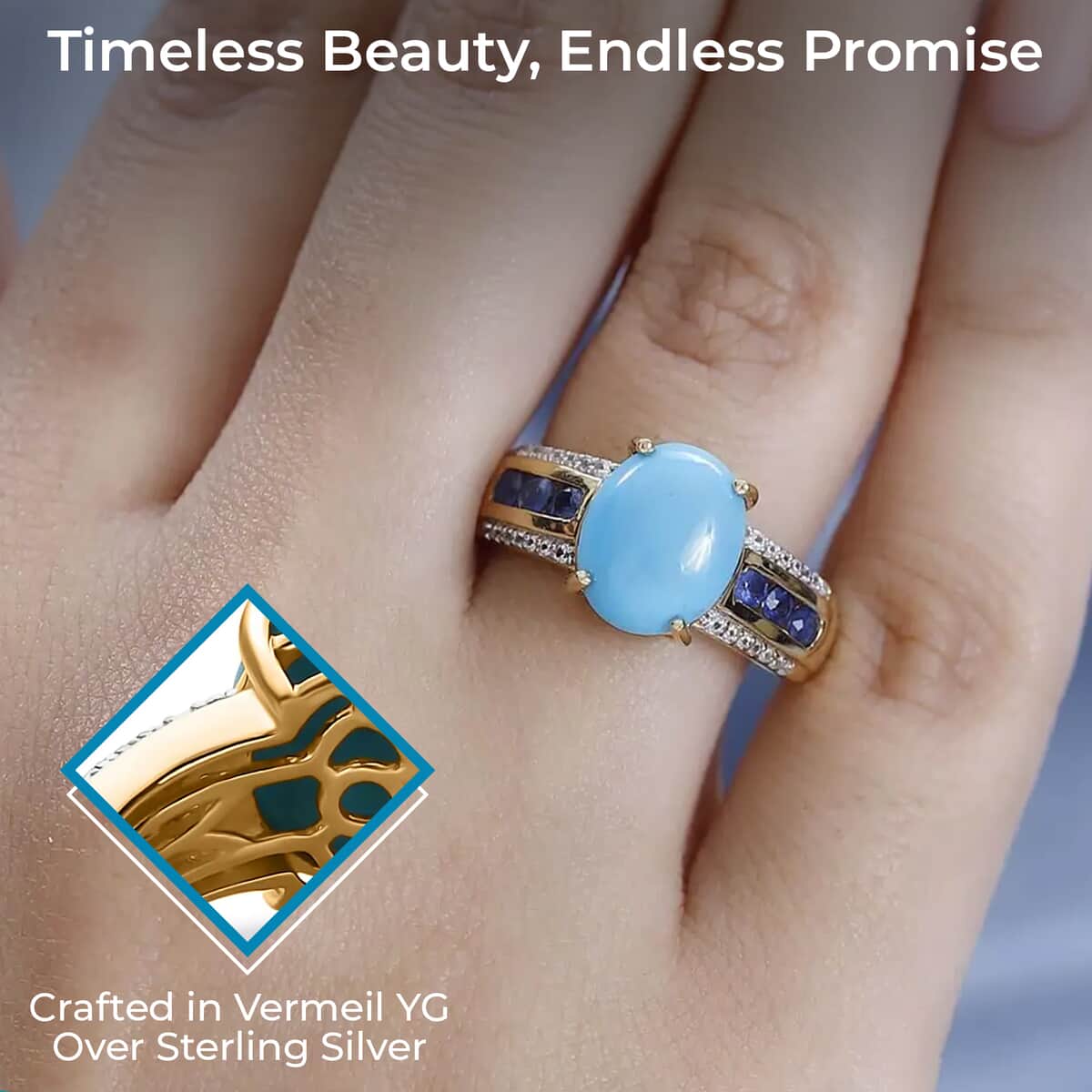 TLV Premium Sleeping Beauty Turquoise, Multi Gemstone Ring in Vermeil YG Over Sterling Silver (Size 10.0) 4.15 ctw image number 2