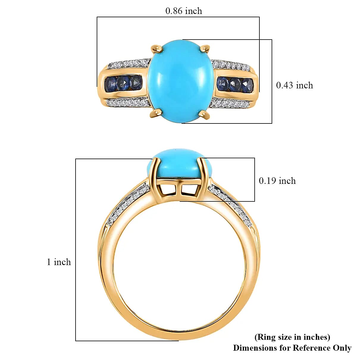 Premium Sleeping Beauty Turquoise Ring, Multi Gemstone Accent Ring, Vermeil Yellow Gold Over Sterling Silver Ring, Turquoise Jewelry For Her 4.15 ctw