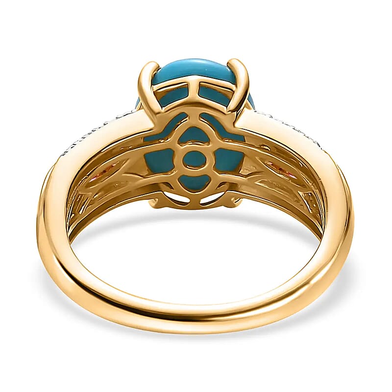 Premium Sleeping Beauty Turquoise Ring, Multi Gemstone Accent Ring, Vermeil Yellow Gold Over Sterling Silver Ring, Turquoise Jewelry For Her 3.50 ctw