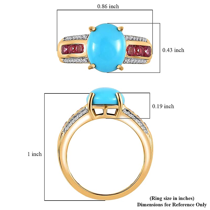 Premium Sleeping Beauty Turquoise Ring, Multi Gemstone Accent Ring, Vermeil Yellow Gold Over Sterling Silver Ring, Turquoise Jewelry For Her 3.50 ctw