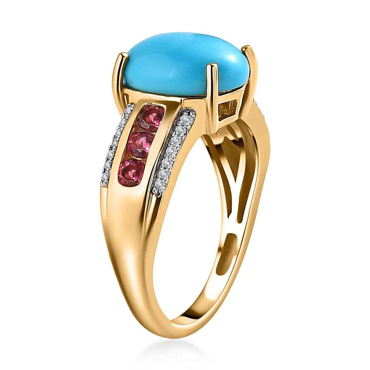 Premium Sleeping Beauty Turquoise Ring, Multi Gemstone Accent Ring, Vermeil Yellow Gold Over Sterling Silver Ring, Turquoise Jewelry For Her 3.50 ctw image number 3