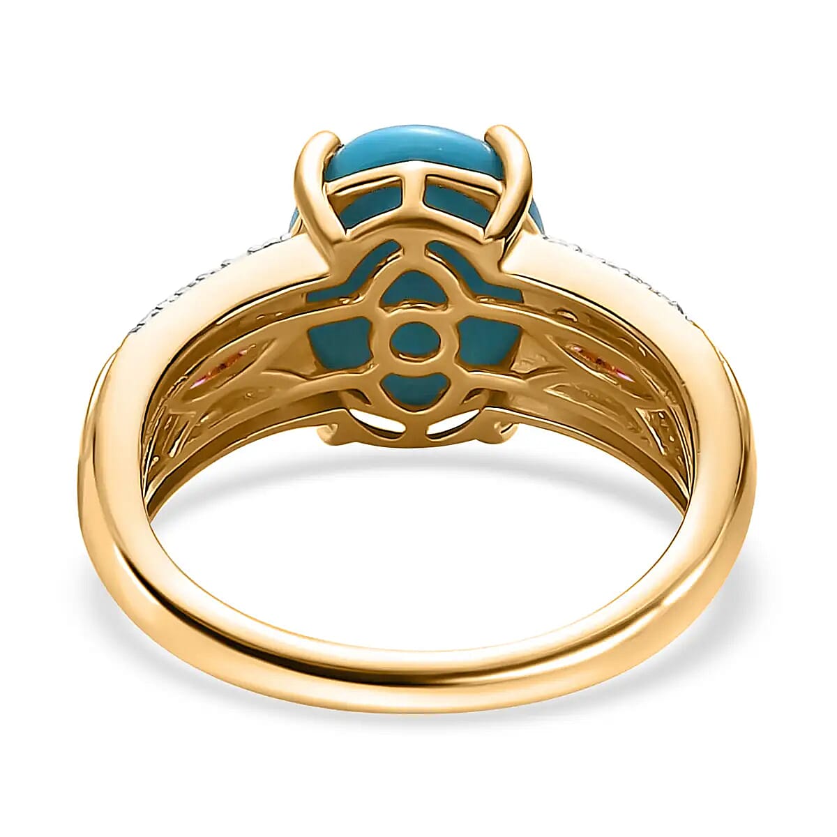 Premium Sleeping Beauty Turquoise Ring, Multi Gemstone Accent Ring, Vermeil Yellow Gold Over Sterling Silver Ring, Turquoise Jewelry For Her 3.50 ctw image number 4