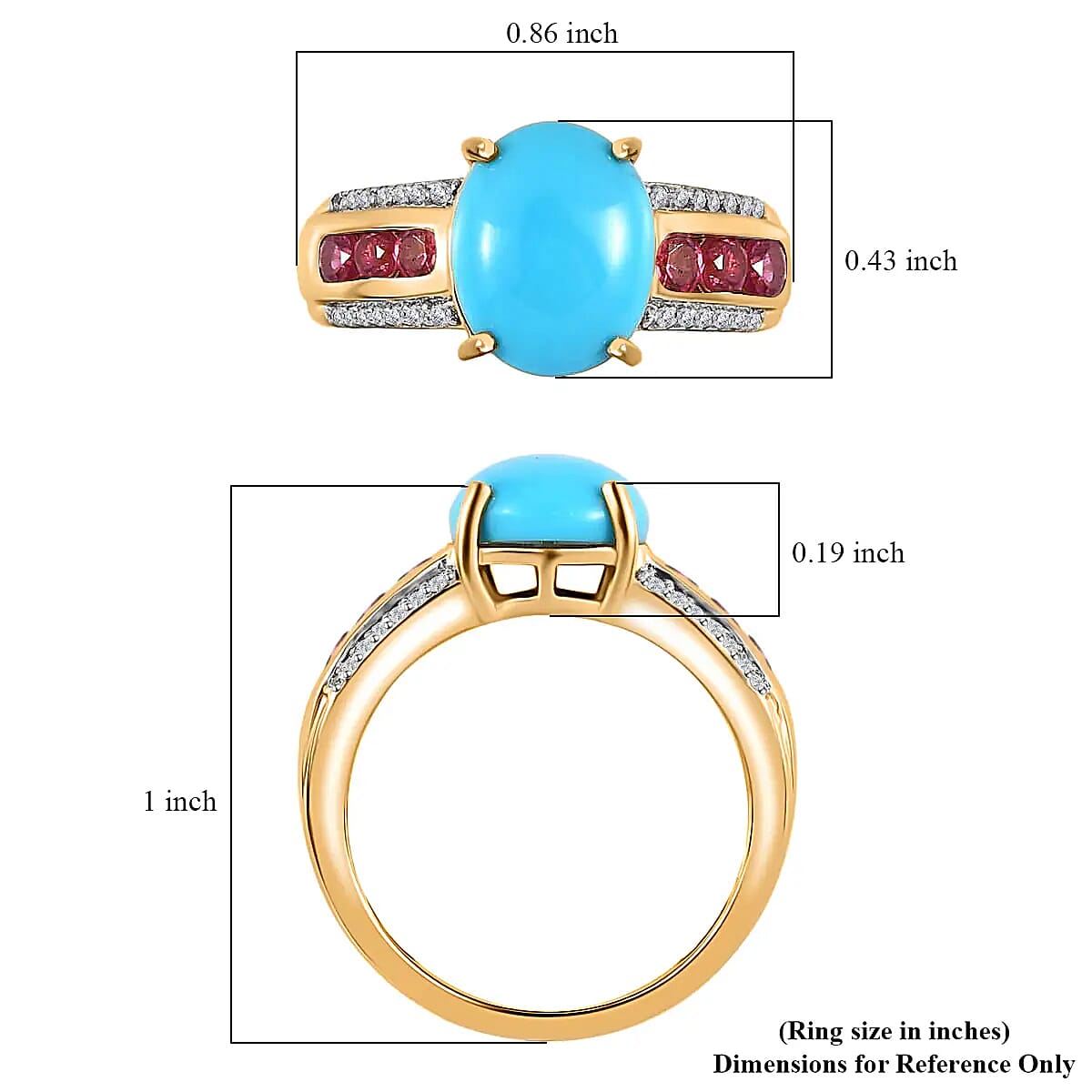 Premium Sleeping Beauty Turquoise Ring, Multi Gemstone Accent Ring, Vermeil Yellow Gold Over Sterling Silver Ring, Turquoise Jewelry For Her 3.50 ctw image number 6