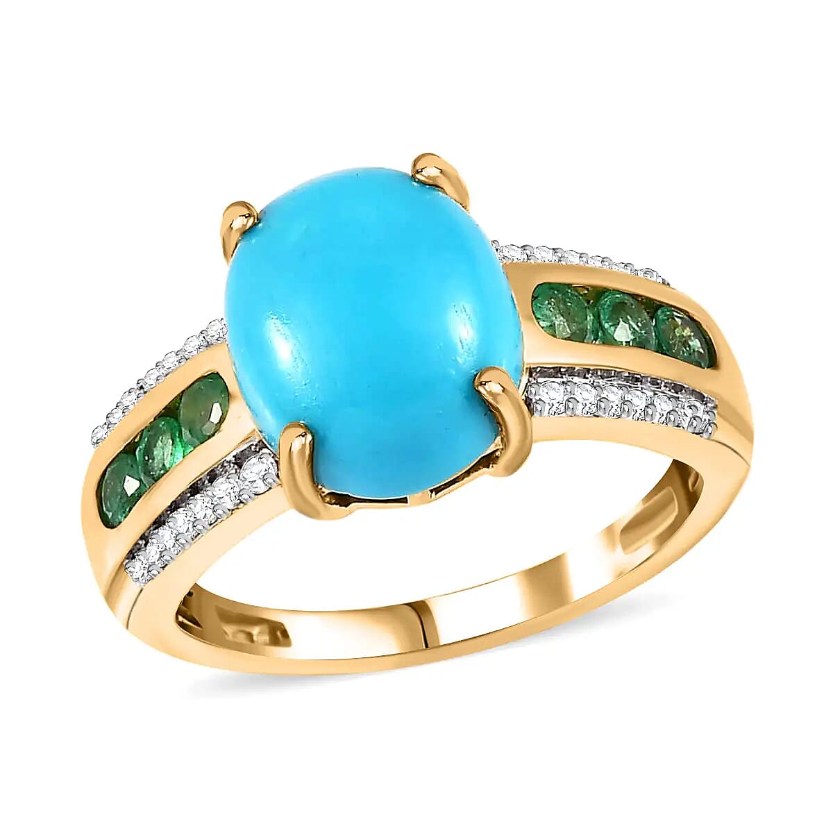 Premium Sleeping Beauty Turquoise Ring, Multi Gemstone Accent Ring, Vermeil Yellow Gold Over Sterling Silver Ring, Turquoise Jewelry For Her 3.85 ctw image number 0