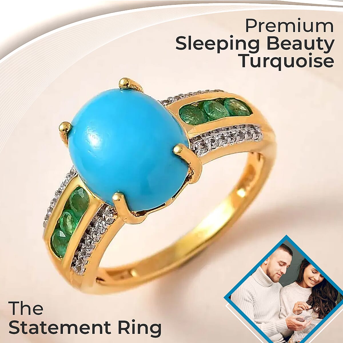 Premium Sleeping Beauty Turquoise Ring, Multi Gemstone Accent Ring, Vermeil Yellow Gold Over Sterling Silver Ring, Turquoise Jewelry For Her 3.85 ctw image number 1
