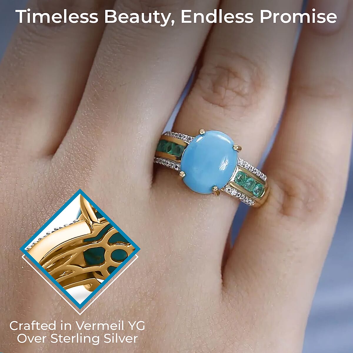 Premium Sleeping Beauty Turquoise Ring, Multi Gemstone Accent Ring, Vermeil Yellow Gold Over Sterling Silver Ring, Turquoise Jewelry For Her 3.85 ctw image number 2