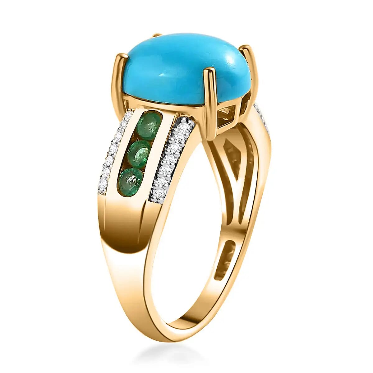 Premium Sleeping Beauty Turquoise Ring, Multi Gemstone Accent Ring, Vermeil Yellow Gold Over Sterling Silver Ring, Turquoise Jewelry For Her 3.85 ctw image number 3