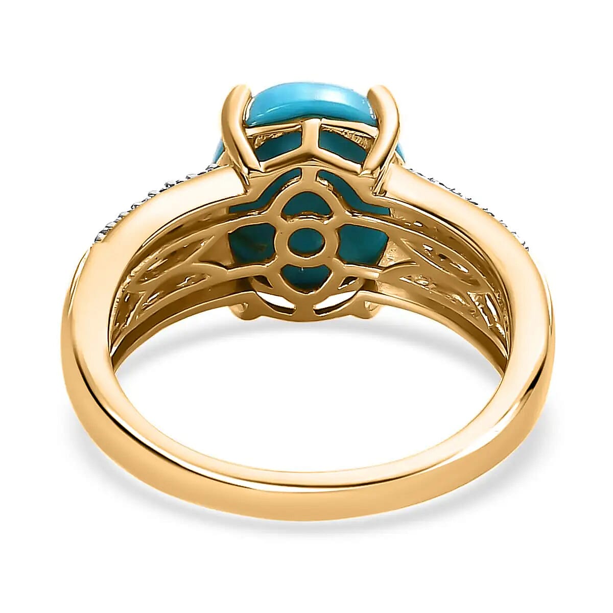 Premium Sleeping Beauty Turquoise Ring, Multi Gemstone Accent Ring, Vermeil Yellow Gold Over Sterling Silver Ring, Turquoise Jewelry For Her 3.85 ctw image number 4