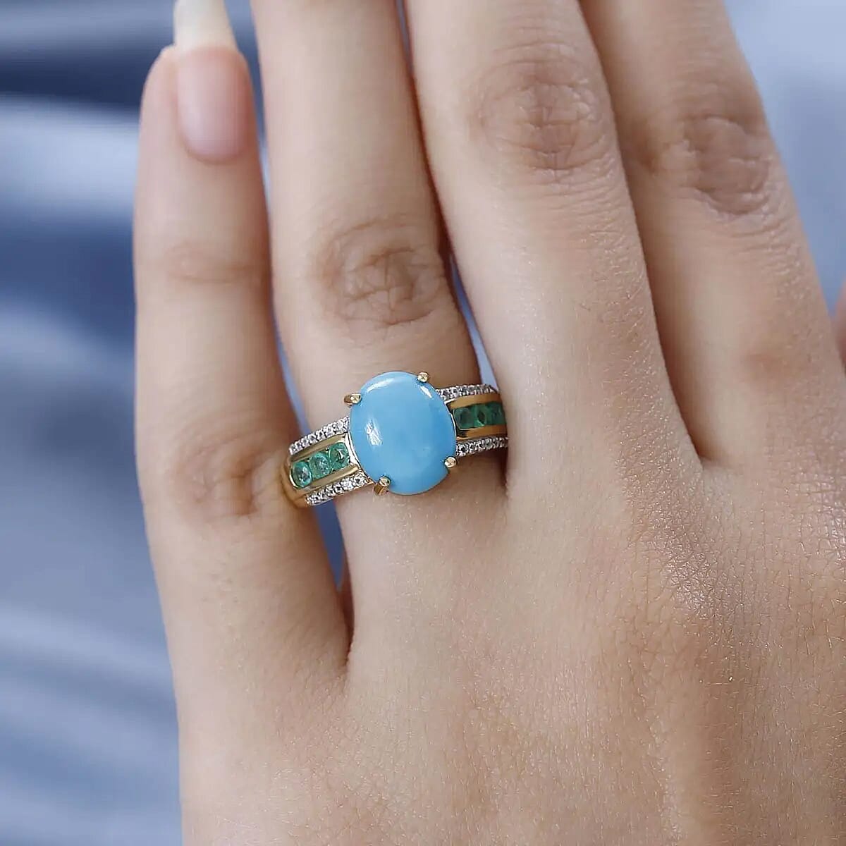 Premium Sleeping Beauty Turquoise Ring, Multi Gemstone Accent Ring, Vermeil Yellow Gold Over Sterling Silver Ring, Turquoise Jewelry For Her 3.85 ctw image number 5