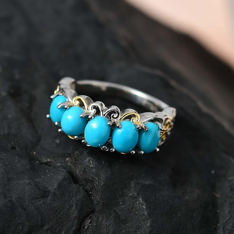 Karis Sleeping Beauty Turquoise 5 Stone Ring in 18K YG Plated and Platinum Bond (Size 10.0) 1.65 ctw