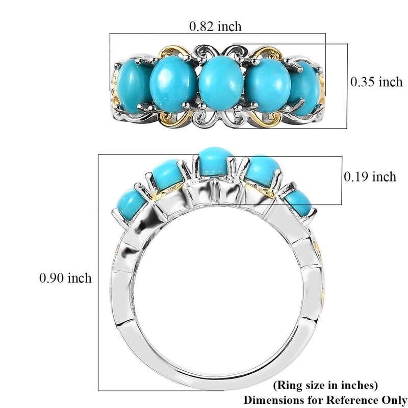 Karis Sleeping Beauty Turquoise 5 Stone Ring in 18K YG Plated and Platinum Bond (Size 10.0) 1.65 ctw