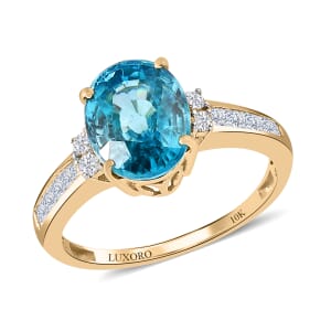 Luxoro 10K Yellow Gold Premium Cambodian Blue Zircon and Moissanite Ring (Size 10.0) 4.70 ctw