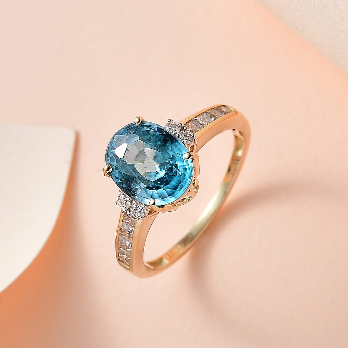 Luxoro 10K Yellow Gold Premium Cambodian Blue Zircon and Moissanite Ring (Size 9.0) 4.70 ctw image number 1