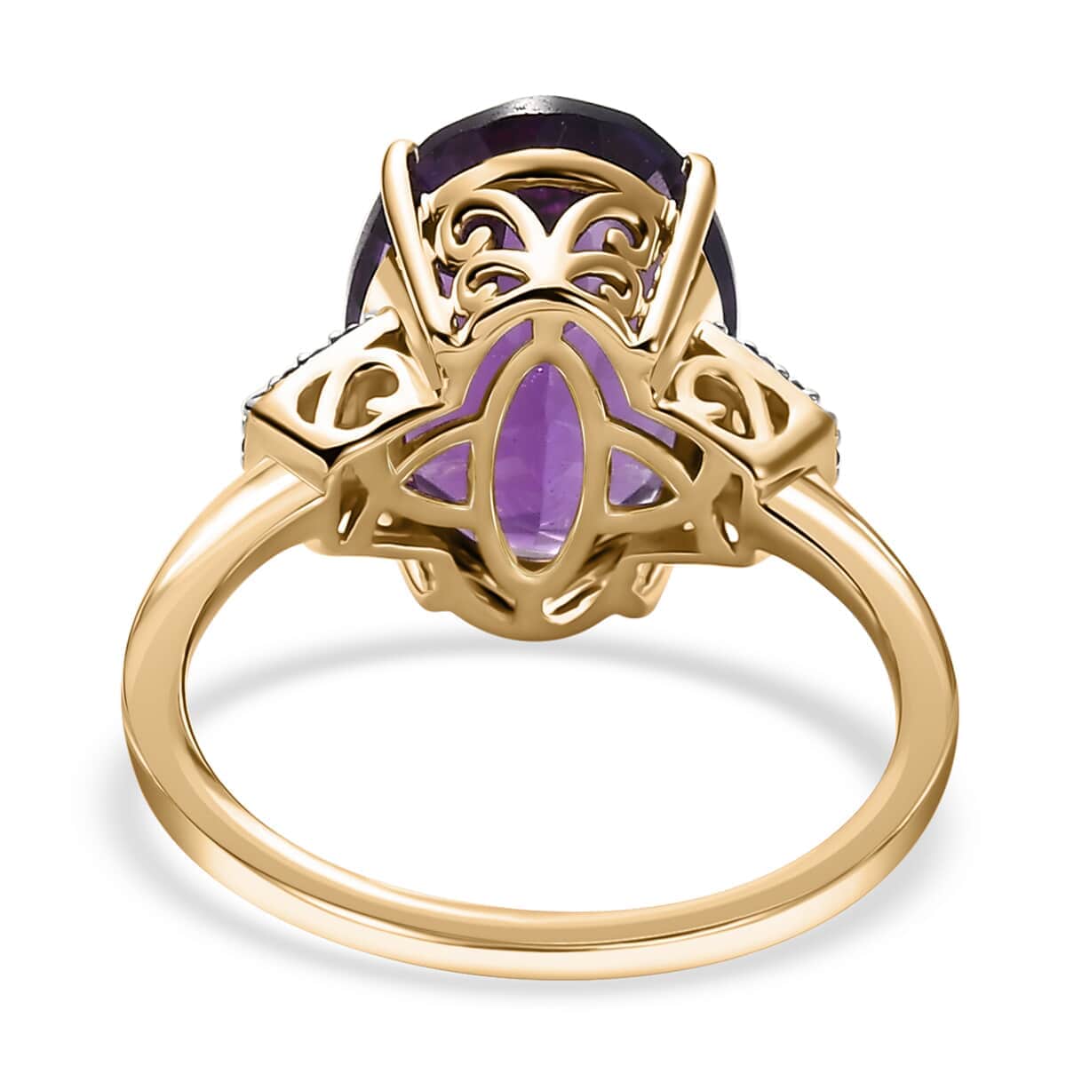 Luxoro 10K Yellow Gold AAA Zambian Amethyst and Diamond Ring 5.60 ctw image number 5