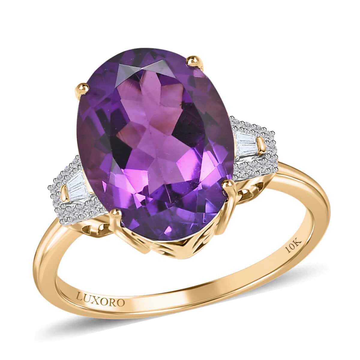 Luxoro 10K Yellow Gold AAA Zambian Amethyst and Diamond Ring (Size 7.0) 5.60 ctw image number 0