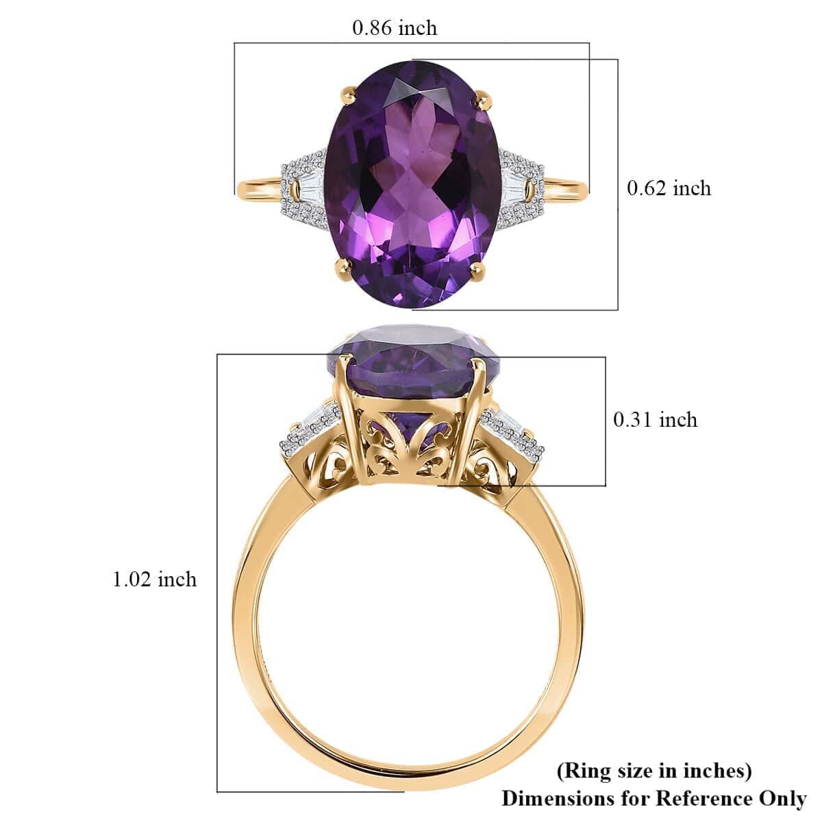 Luxoro 10K Yellow Gold AAA Zambian Amethyst and Diamond Ring (Size 8.0) 5.60 ctw image number 5