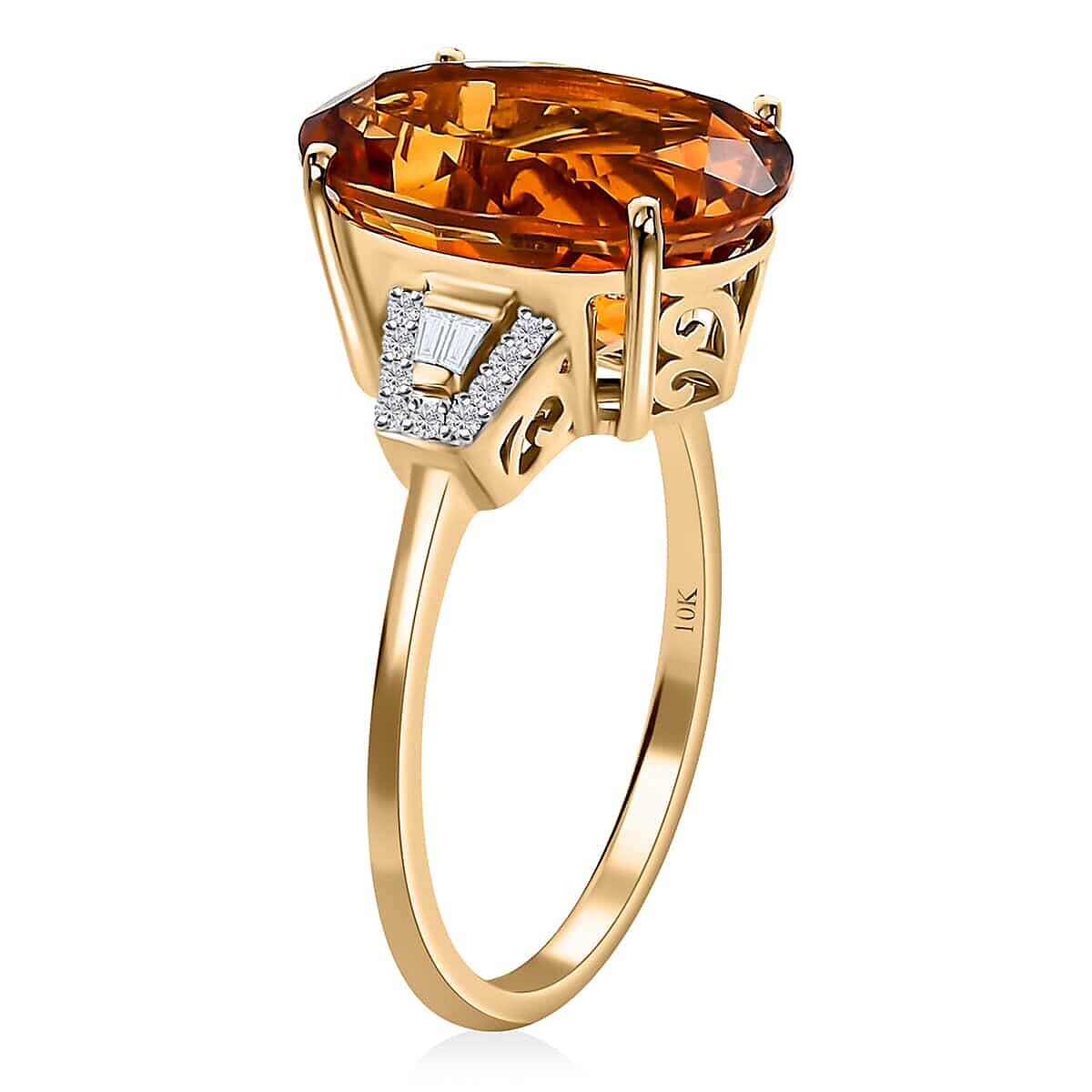 Luxoro 10K Yellow Gold AAA Serra Gaucha Citrine and Diamond Ring (Size 9.0) 5.60 ctw image number 3