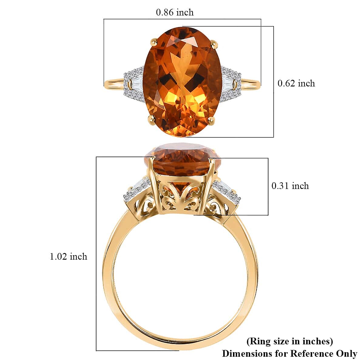 Luxoro 10K Yellow Gold AAA Serra Gaucha Citrine and Diamond Ring (Size 9.0) 5.60 ctw image number 5